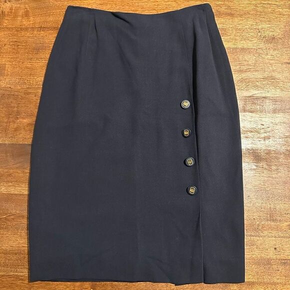 Salvatore Ferragamo 100% Wool Logo Button Skirt - Picture 1 of 5